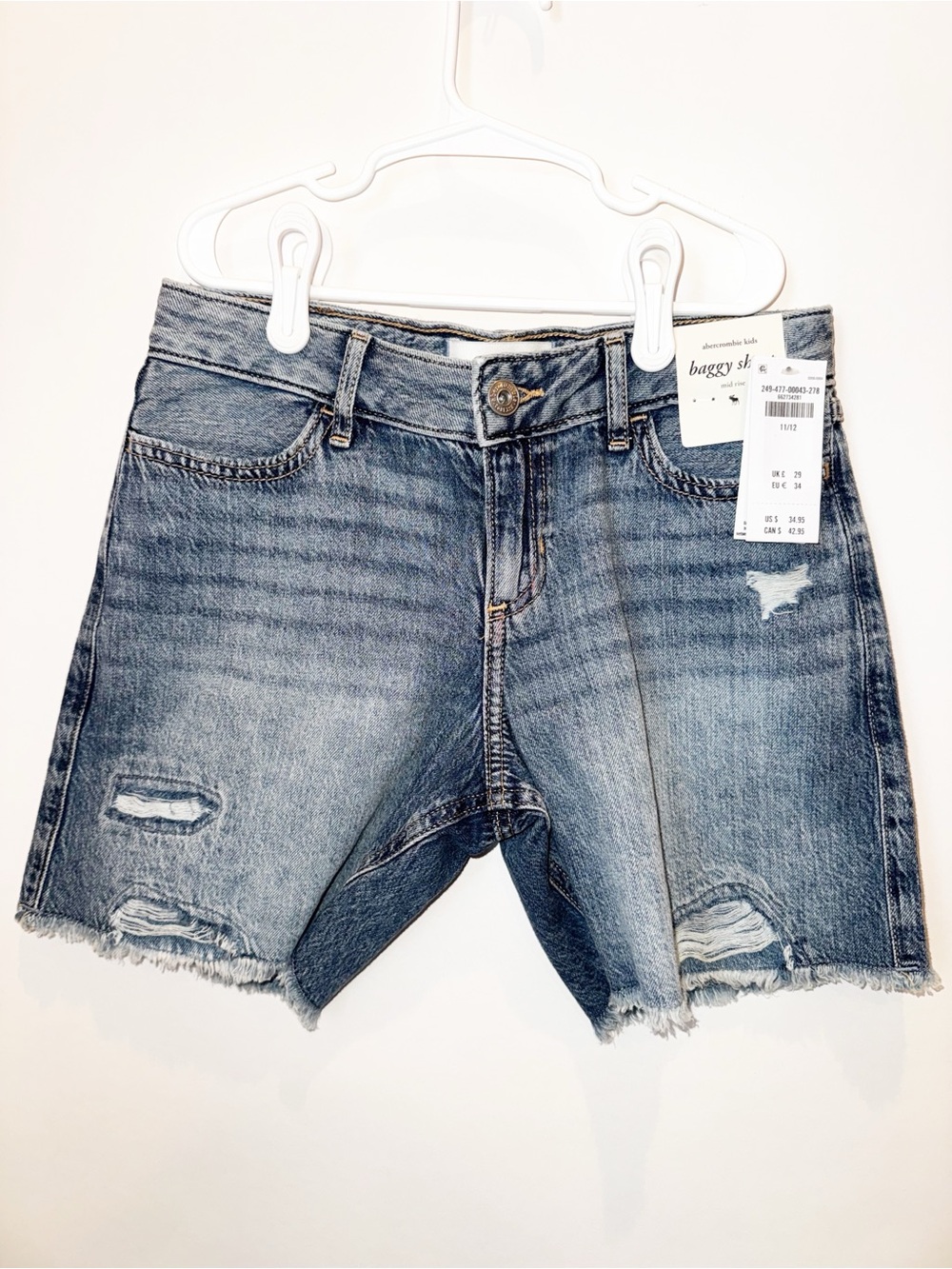 abercrombie kids distressed denim shorts - blue